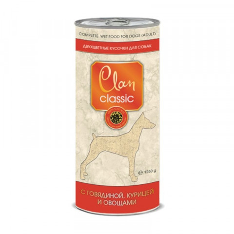 Clan Classic влажный корм для собак кусочки в соусе с говядиной и курицей и овощами в консервах - 1,25 кг