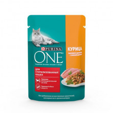 PURINA ONE "Sterilized" консервы 75 гр для Кастрированных и Стерилизованных Кошек Курица, Зеленая фасоль 1х26