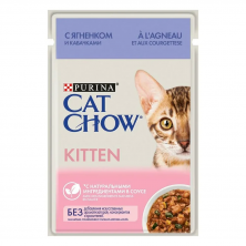 Влажный корм Purina Cat Chow Kitten для котят с ягненком и кабачками в соусе в паучах - 85 г