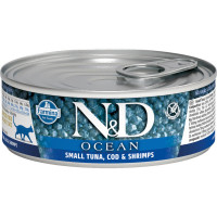 Farmina N&D Ocean Tuna & Shrimp консервы для взрослых кошек с тунцом и креветками - 80 г