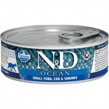 Farmina N&D Ocean Tuna & Shrimp консервы для взрослых кошек с тунцом и креветками - 80 г