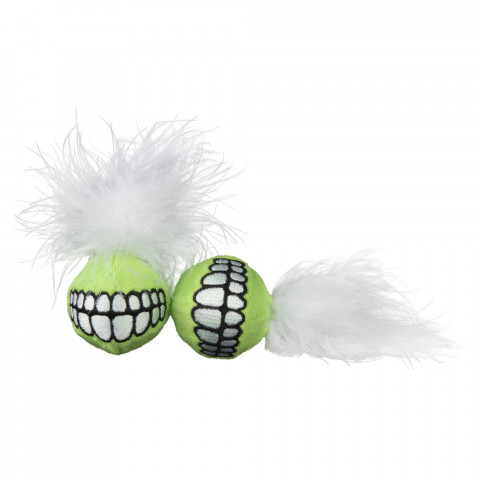 Rogz игрушка для кошек, плюшевый мяч с мятой и пером, CTC03L, лайм 2 шт