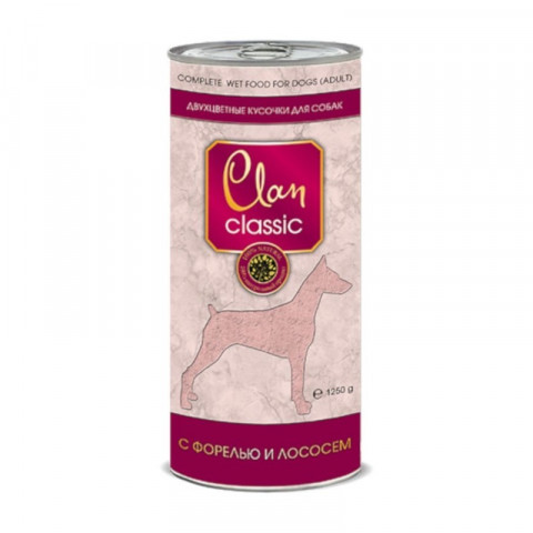 Clan Classic влажный корм для собак кусочки в соусе с форелью и лососем в консервах - 1,25 кг
