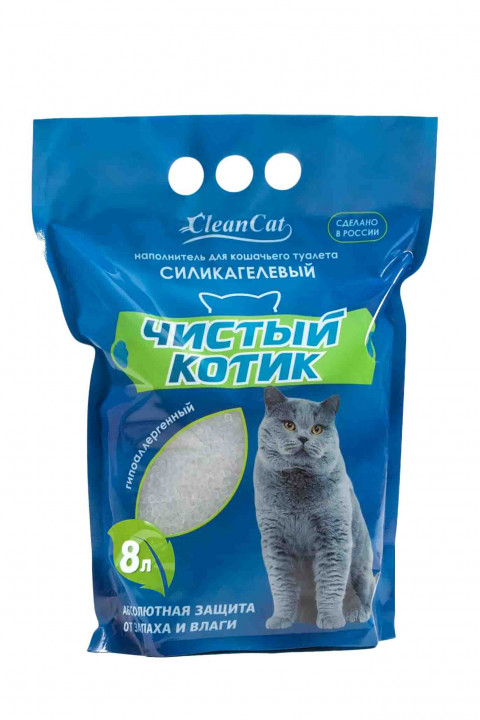 Наполнитель силикагелевый "Чистый котик" колотый с синими гранулами, 16 л