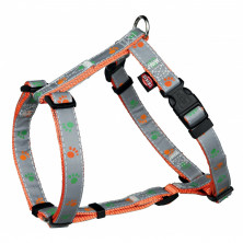 Rogz Шлейка светоотражающая для маленьких собак (23-37 см) SJ51D, серая с оранжевым орнаментом