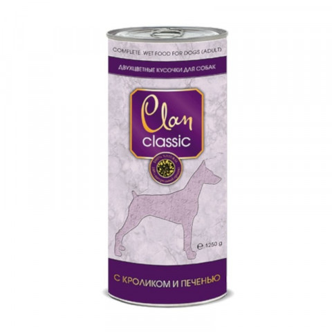 Clan Classic влажный корм для собак кусочки в соусе с кроликом и печенью в консервах - 1,25 кг