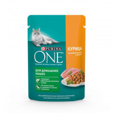 PURINA ONE "Indoor" консервы 75 гр для домашних кошек с Курицей и морковью 1х26