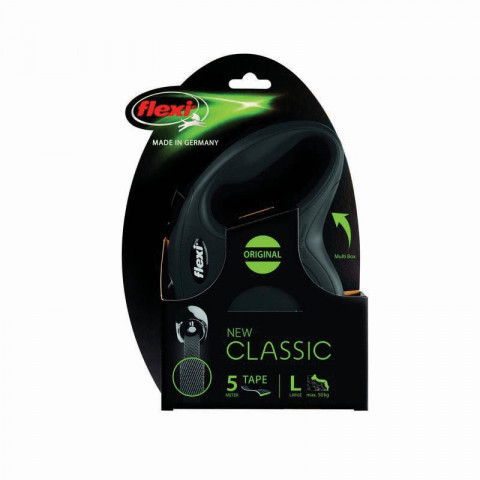 Поводок-рулетка Flexi New Classic L длиной 5 м для собак до 50 кг лента чёрная 1 ш