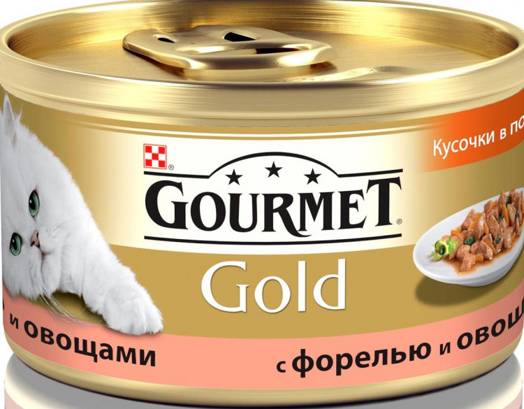 Консервы Gourmet Gold для взрослых кошек кусочки в соусе с форелью и овощами - 85 г
