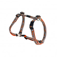 Rogz Шлейка светоотражающая для средних собак (32-52 см) SJ53D, серая с оранжевым орнаментом