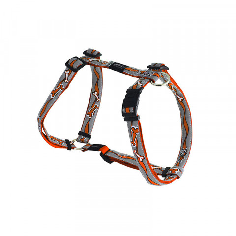 Rogz Шлейка светоотражающая для средних собак (32-52 см) SJ53D, серая с оранжевым орнаментом