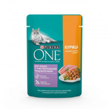 PURINA ONE "Sensitive" консервы 75 гр для Кошек с чувстствительным пищеварением с Курицей и Морковью 1х26