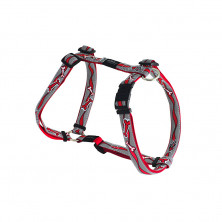 Rogz Шлейка светоотражающая для средних собак (32-52 см) SJ53K, серая с малиновым орнаментом