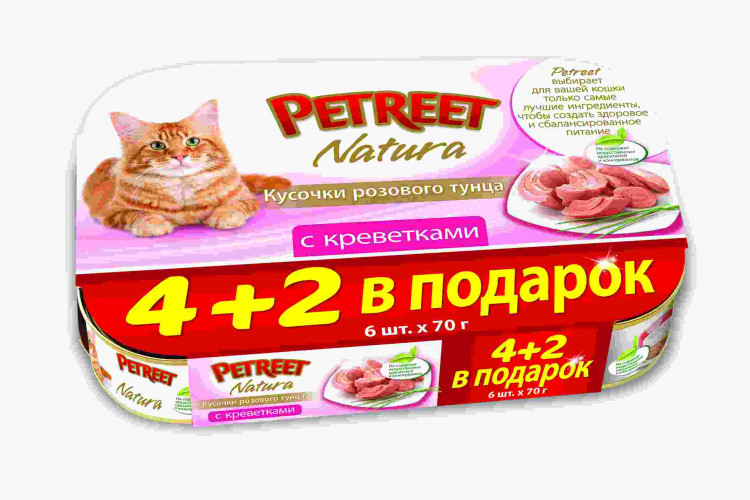 Влажный корм Petreet для кошек повседневный с кусочками розового тунца с креветками - 70 г