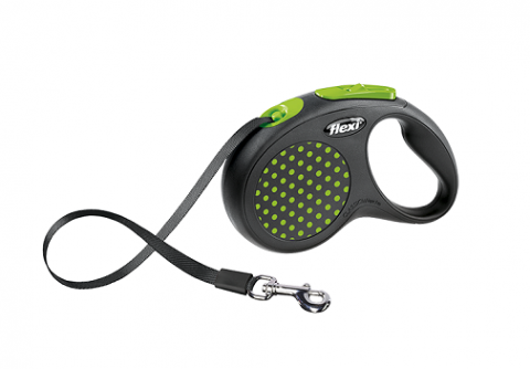 Flexi рулетка Design S (до 15 кг) 5м лента черная/зеленый горох