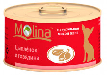 Влажный корм Molina для взрослых собак с цыпленком и говядиной в желе в консервах - 85 г