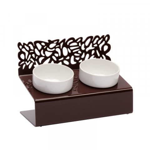 Миска для животных Artmiska Deluxe "Узор" двойная на подставке XS, коричневая, 2x360 мл 1 ш