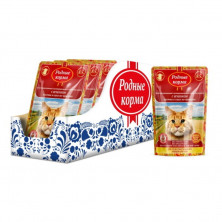 Родные корма полнорационный корм  для кошек с ягненком кусочки в соусе по-крымски 1х32 пауч 85 г