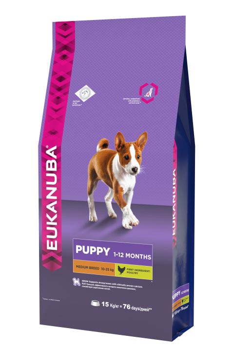 Eukanuba Puppy Medium Breed для щенков средних пород с курицей - 15 кг
