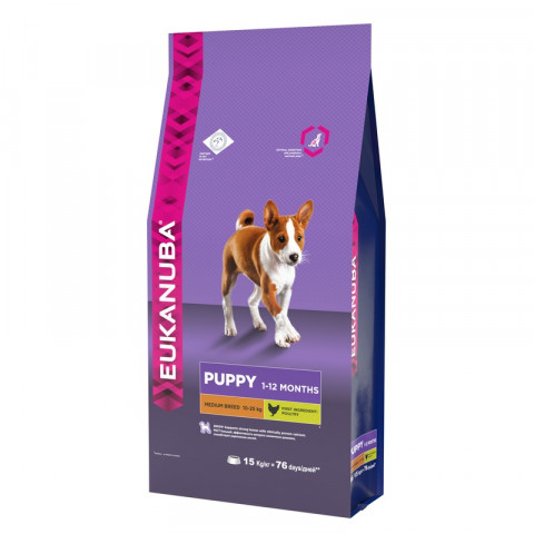 Eukanuba Puppy Medium Breed для щенков средних пород с курицей - 15 кг