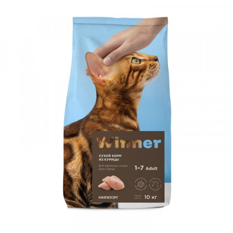 Сухой корм Winner для взрослых кошек всех пород с курицей - 10 кг