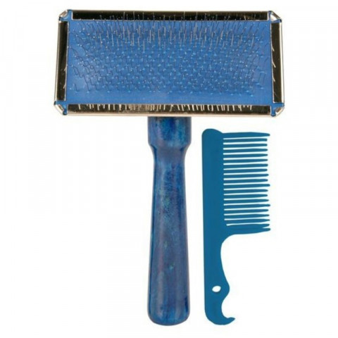 Trixie Щетка-пуходерка мягкая 13 х 9 см с деревянной ручкой +расческа 1 ш