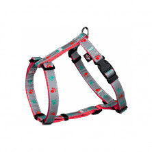Rogz Шлейка светоотражающая для средних собак (45-75 см) SJ55K, серая с малиновым орнаментом