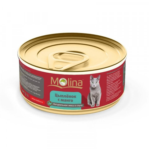 Влажный корм Molina для взрослых кошек с цыпленком и манго в соусе в консервах - 80 г