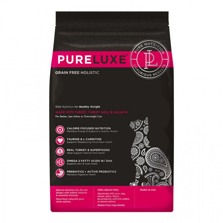 Сухой корм PureLuxe для нормализации веса у кошек с индейкой и лососем 5 кг