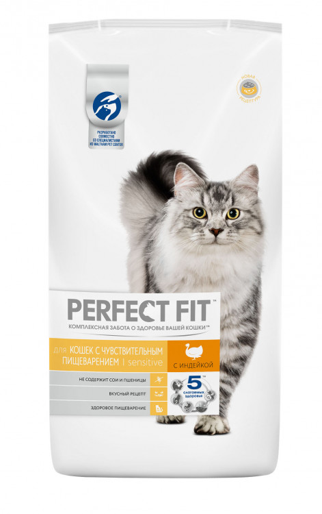 Perfect Fit Sensitive сухой корм для взрослых кошек с чувствительным пищеварением с индейкой - 3 кг