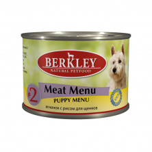 Berkley Puppy Menu Meat Menu № 2 паштет для щенков с натуральным мясом ягнёнка и рис с оливковым маслом и ароматным бульоном - 200 г