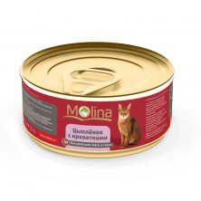Влажный корм Molina для взрослых кошек с цыпленком и креветками в соусе в консервах - 80 г