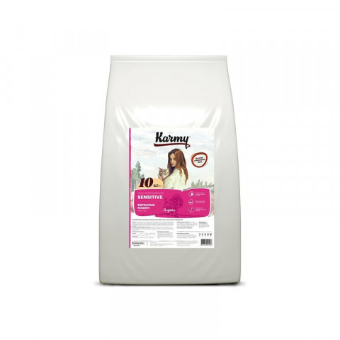 Сухой корм Karmy Sensetive для взрослых кошек с чувствительным пищеварением с индейкой 10 кг