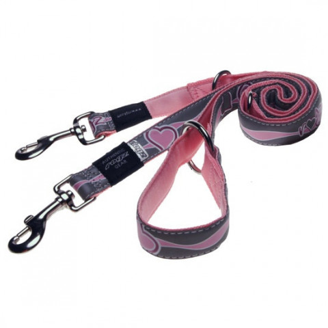 Поводок перестежка Rogz для собак крупных и средних пород розовый 1,0-1,3-1,6 м