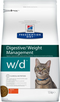 Hill's Prescription Diet w/d Digestive/Weight Management корм для кошек диета для поддержания оптимального веса при сахарном диабете курица 1,5 кг