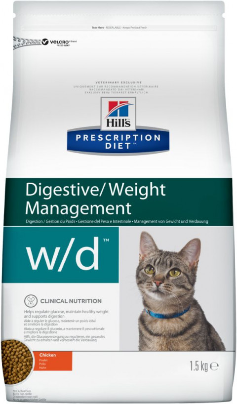 Hill's Prescription Diet w/d Digestive/Weight Management корм для кошек диета для поддержания оптимального веса при сахарном диабете курица 1,5 кг