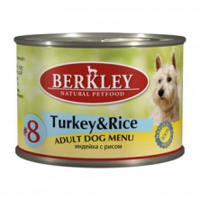 Berkley Adult Dog Menu Turkey & Rice № 8 паштет для взрослых собак с натуральным мясом индейки с рисом - 200 г