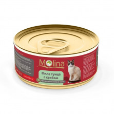 Влажный корм Molina для взрослых кошек с филе тунца и крабом в соусе в консервах - 80 г