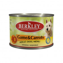 Berkley Adult Dog Menu Game & Carrots № 10 паштет для взрослых собак с мясом дичи с морковью, оливковым маслом и ароматным бульоном - 200 г