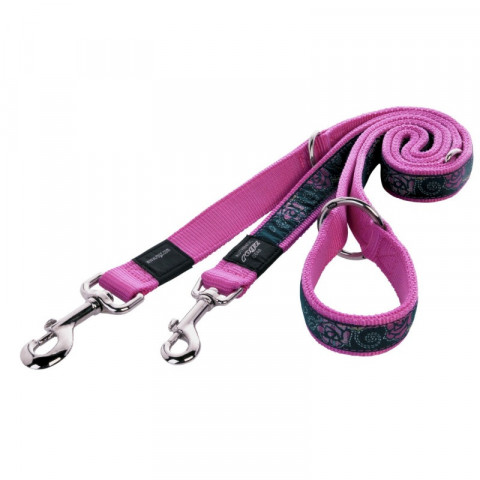 Поводок перестежка Rogz для собак средних и мелких пород розово-темный 1,0-1,3-1,6 м