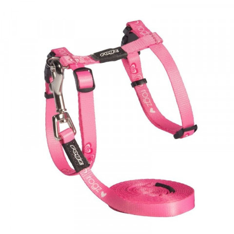 Комплект поводок и шлейка для кошек ROGZ KiddyCat S-11мм 1,8 м (Розовый CLJ07P)