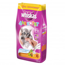 Whiskas сухой корм в форме вкусных подушечек с молоком, индейкой и морковью для котят от 2 до 12 месяцев - 1,9 кг