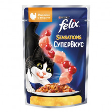 FELIX Sensations 75 г консервы для взрослых кошек супер вкус, индейка, ягоды 1х26