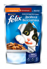 Паучи Felix Двойная вкуснятина для взрослых кошек аппетитные кусочки с индейкой и печенью в желе - 85 г