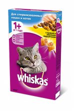 Whiskas сухой корм в форме подушечек c курицей для взрослых стерилизованных кошек и котов от 1 года - 350 гр