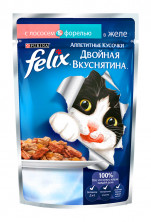 Паучи Felix Двойная вкуснятина для взрослых кошек аппетитные кусочки с лососем и форелью в желе - 85 г