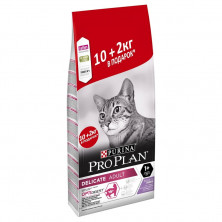 Сухой корм Purina Pro Plan Delicate для взрослых кошек с чувствительным пищеварением с индейкой - 10 кг + 2 кг в подарок