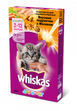 Whiskas сухой корм в форме вкусных подушечек с молоком, индейкой и морковью для котят от 2 до 12 месяцев - 350 гр