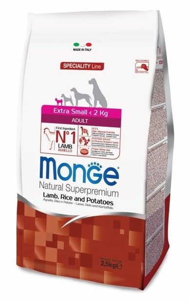 Monge Dog Speciality Extra Small Adult для взрослых собак миниатюрных пород ягненок с рисом и картофелем - 2.5 кг