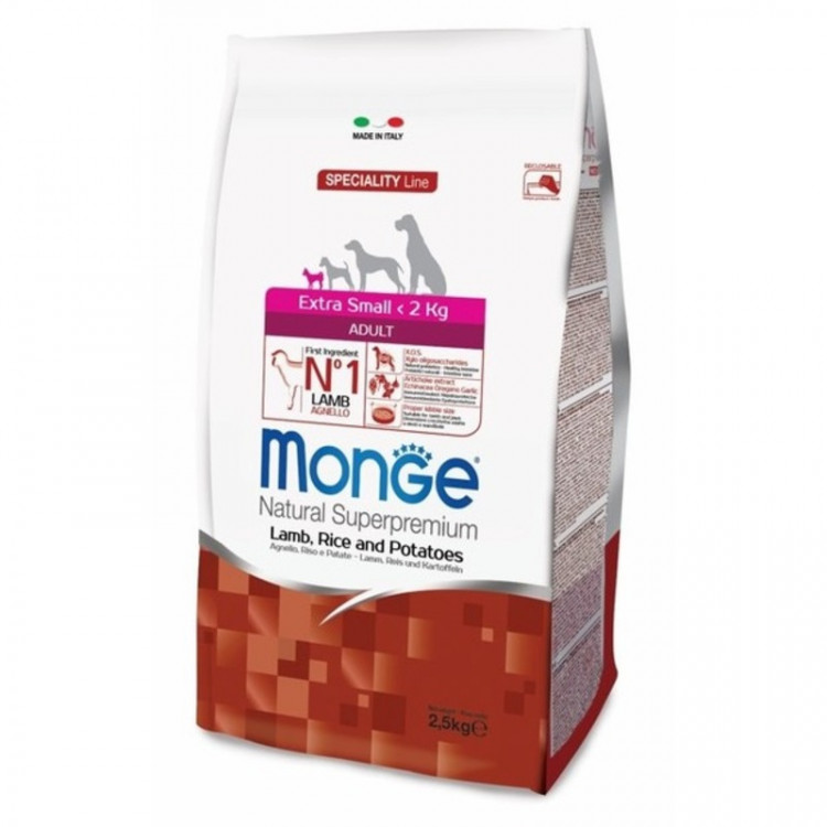 Monge Dog Speciality Extra Small Adult для взрослых собак миниатюрных пород ягненок с рисом и картофелем - 2.5 кг